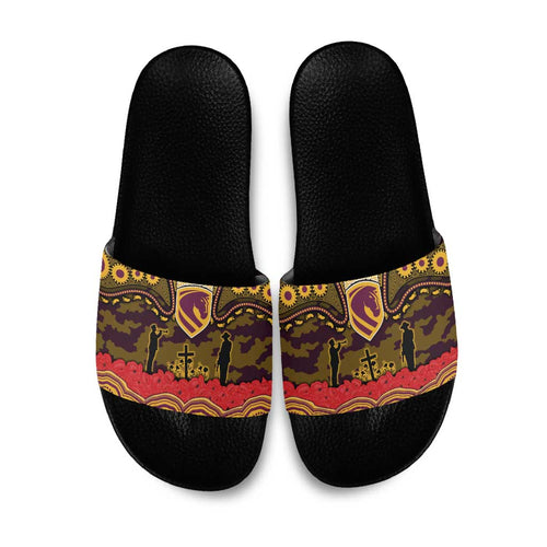ANZAC Day Brisbane Broncos Slide Sandals Military Memorial Aboriginal Indigenous Art