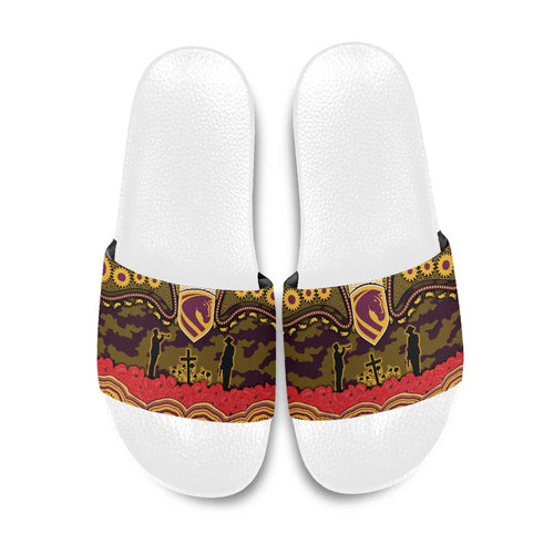 ANZAC Day Brisbane Broncos Slide Sandals Military Memorial Aboriginal Indigenous Art