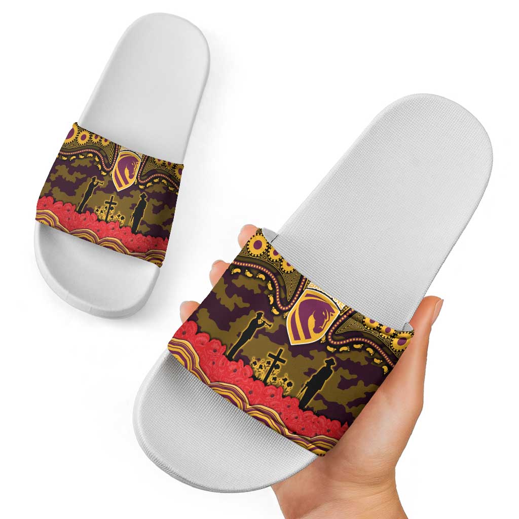ANZAC Day Brisbane Broncos Slide Sandals Military Memorial Aboriginal Indigenous Art