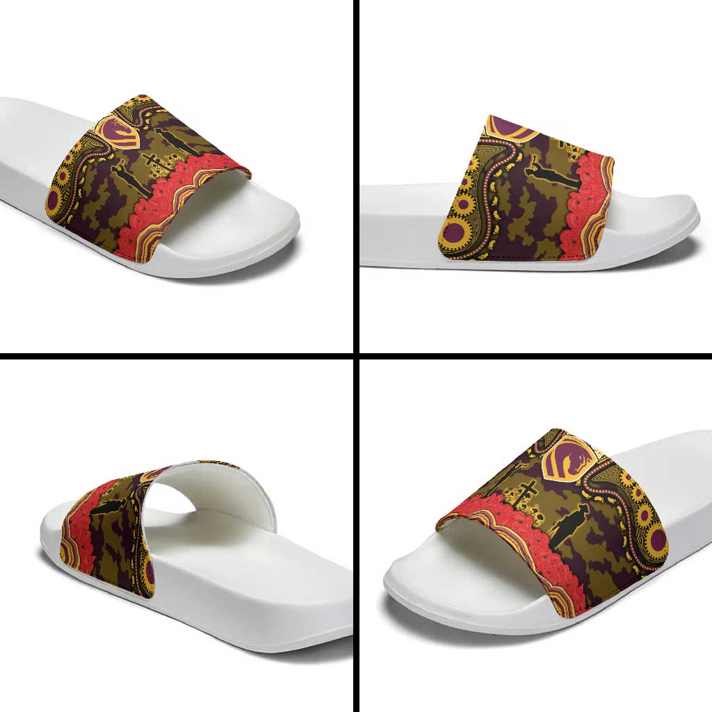 ANZAC Day Brisbane Broncos Slide Sandals Military Memorial Aboriginal Indigenous Art