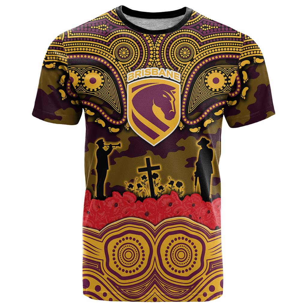 ANZAC Day Brisbane Broncos T Shirt Military Memorial Aboriginal Indigenous Art