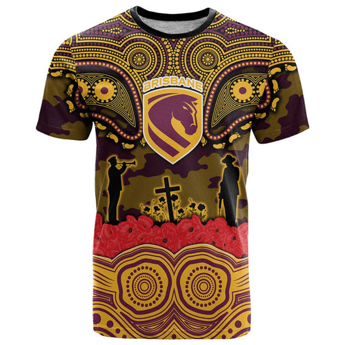 ANZAC Day Brisbane Broncos T Shirt Military Memorial Aboriginal Indigenous Art