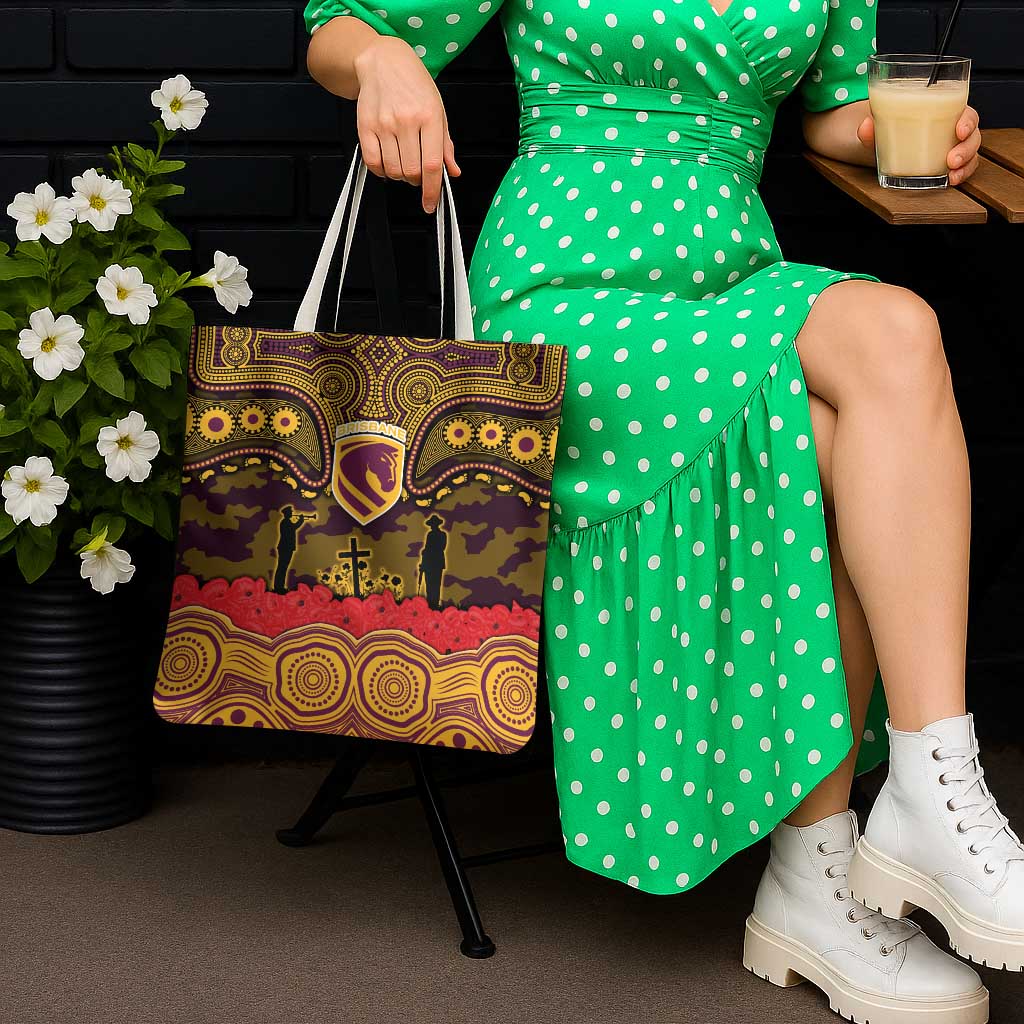 ANZAC Day Brisbane Broncos Tote Bag Military Memorial Aboriginal Indigenous Art