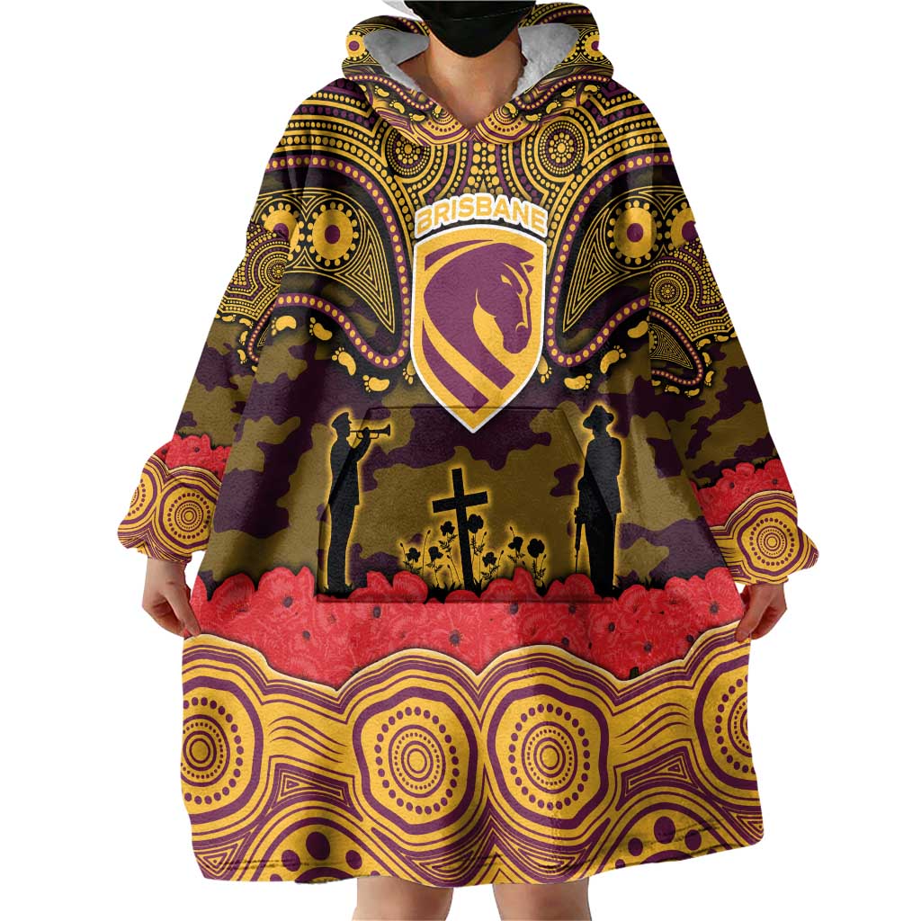 ANZAC Day Brisbane Broncos Wearable Blanket Hoodie Military Memorial Aboriginal Indigenous Art