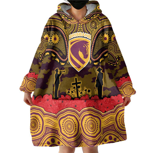 ANZAC Day Brisbane Broncos Wearable Blanket Hoodie Military Memorial Aboriginal Indigenous Art