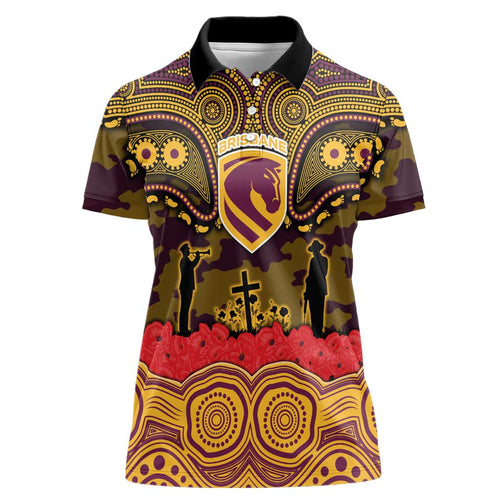 ANZAC Day Brisbane Broncos Women Polo Shirt Military Memorial Aboriginal Indigenous Art