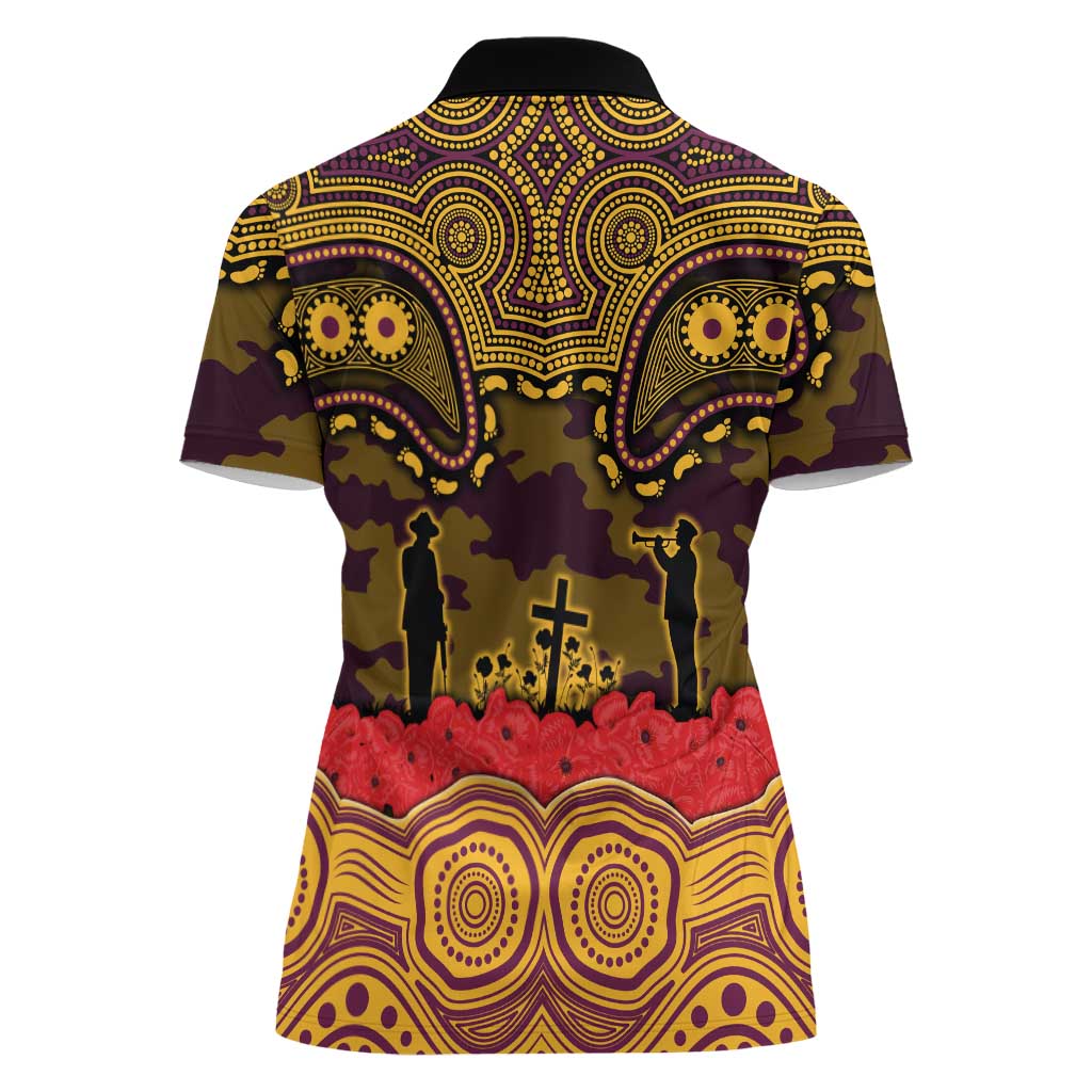 ANZAC Day Brisbane Broncos Women Polo Shirt Military Memorial Aboriginal Indigenous Art
