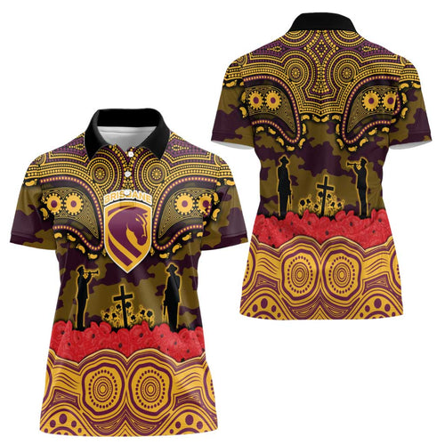 ANZAC Day Brisbane Broncos Women Polo Shirt Military Memorial Aboriginal Indigenous Art