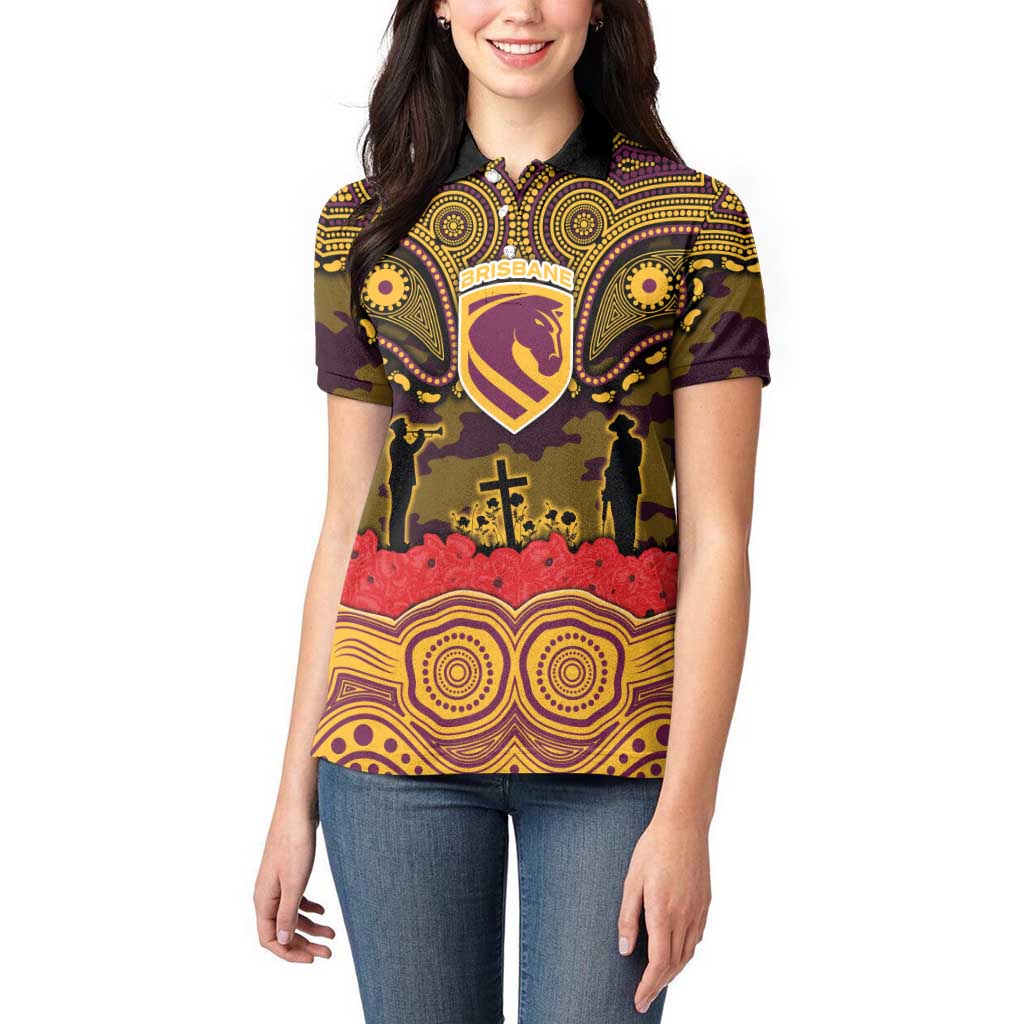 ANZAC Day Brisbane Broncos Women Polo Shirt Military Memorial Aboriginal Indigenous Art
