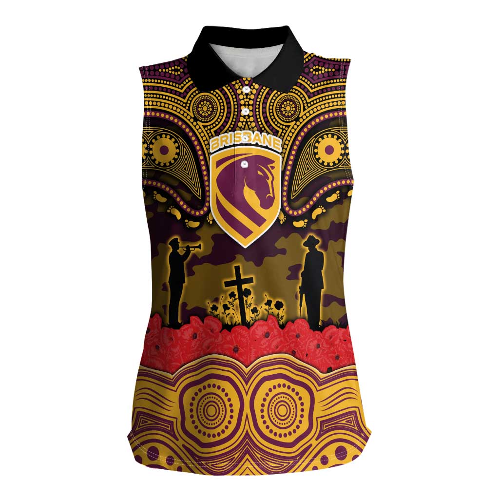 ANZAC Day Brisbane Broncos Women Sleeveless Polo Shirt Military Memorial Aboriginal Indigenous Art