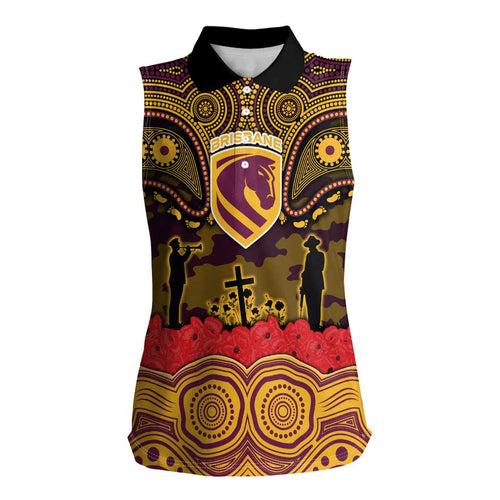 ANZAC Day Brisbane Broncos Women Sleeveless Polo Shirt Military Memorial Aboriginal Indigenous Art