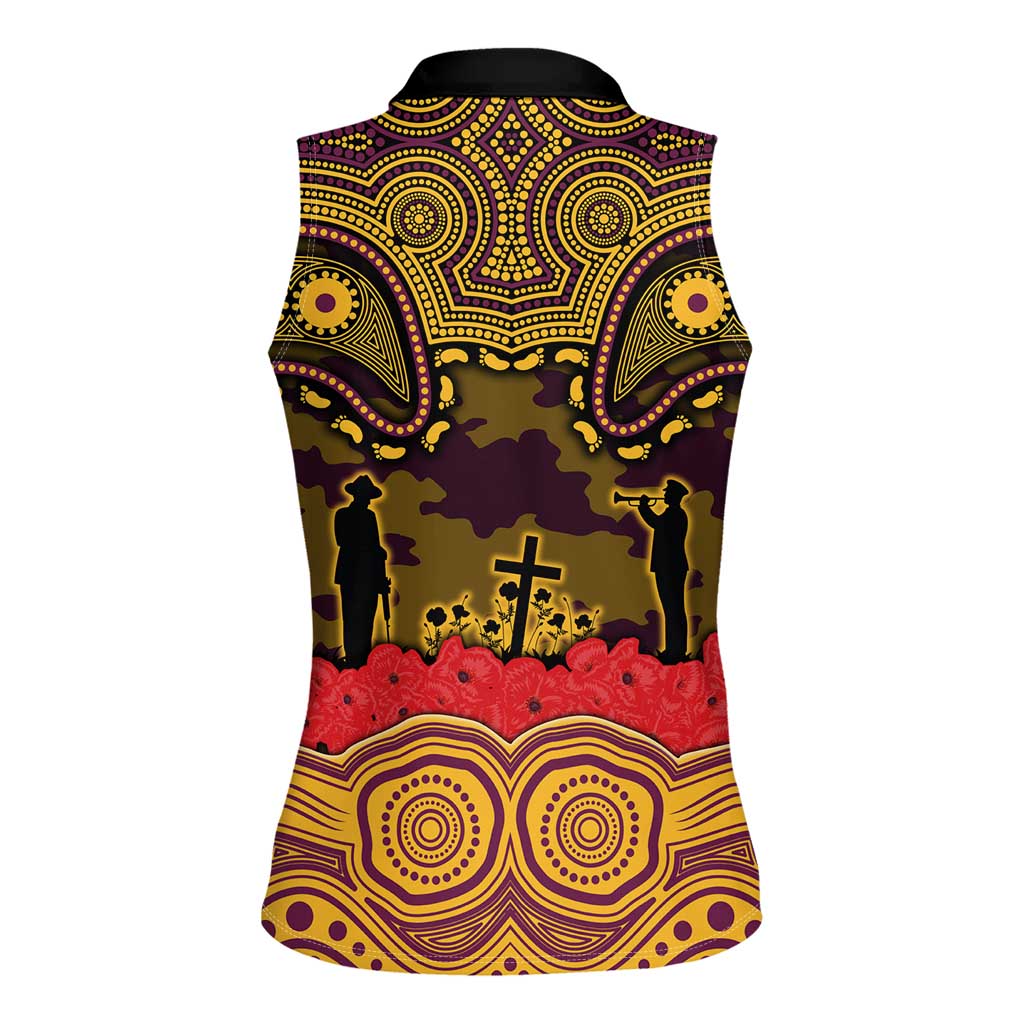 ANZAC Day Brisbane Broncos Women Sleeveless Polo Shirt Military Memorial Aboriginal Indigenous Art