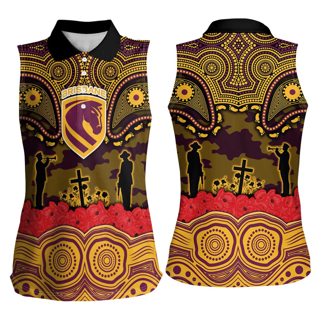 ANZAC Day Brisbane Broncos Women Sleeveless Polo Shirt Military Memorial Aboriginal Indigenous Art