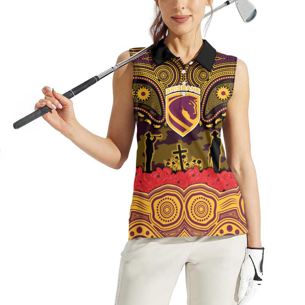 ANZAC Day Brisbane Broncos Women Sleeveless Polo Shirt Military Memorial Aboriginal Indigenous Art
