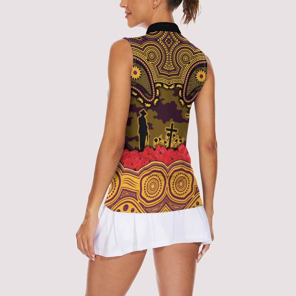 ANZAC Day Brisbane Broncos Women Sleeveless Polo Shirt Military Memorial Aboriginal Indigenous Art
