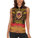 ANZAC Day Brisbane Broncos Women Sleeveless Polo Shirt Military Memorial Aboriginal Indigenous Art