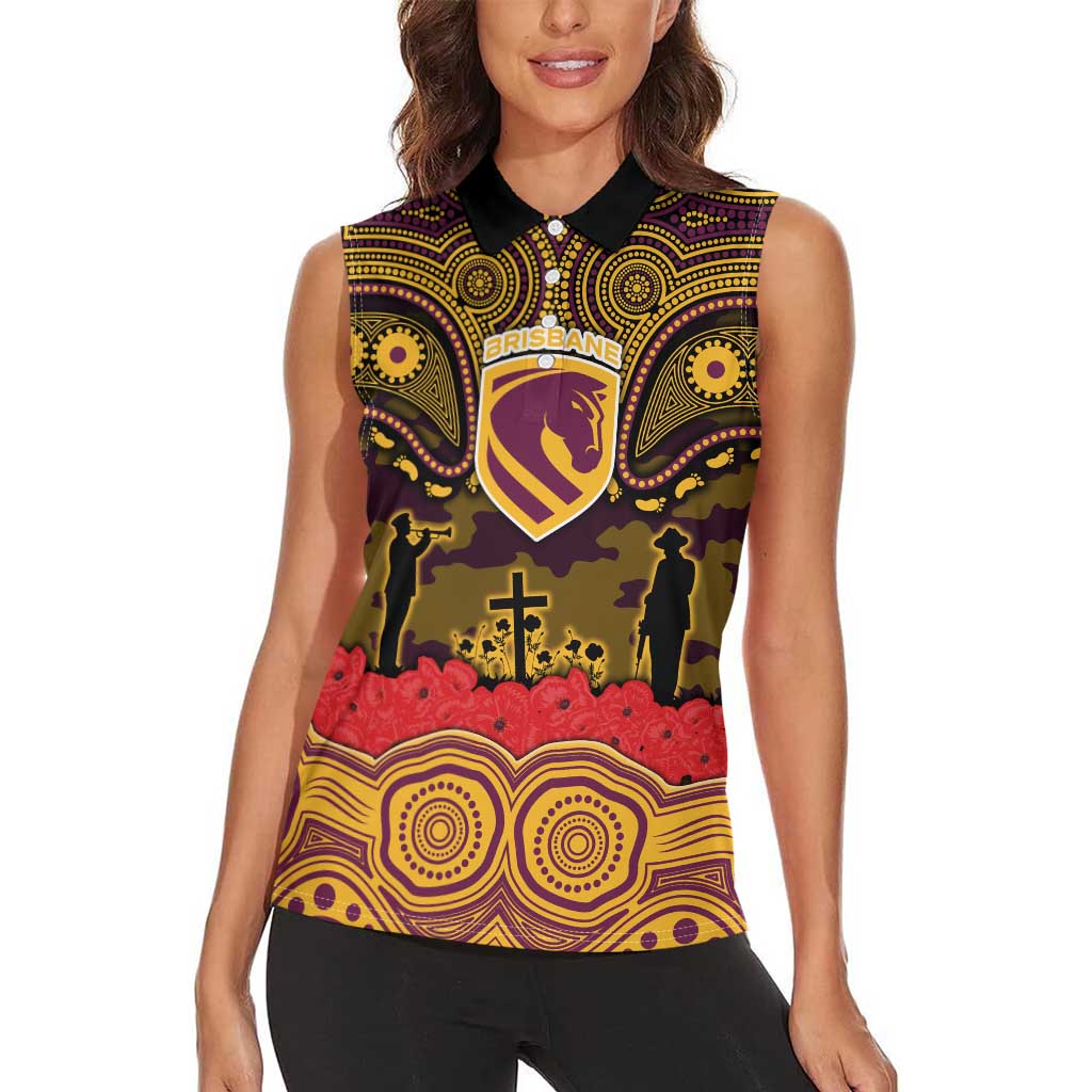 ANZAC Day Brisbane Broncos Women Sleeveless Polo Shirt Military Memorial Aboriginal Indigenous Art