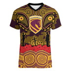 ANZAC Day Brisbane Broncos Women V-Neck T-Shirt Military Memorial Aboriginal Indigenous Art