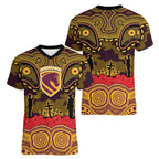 ANZAC Day Brisbane Broncos Women V-Neck T-Shirt Military Memorial Aboriginal Indigenous Art