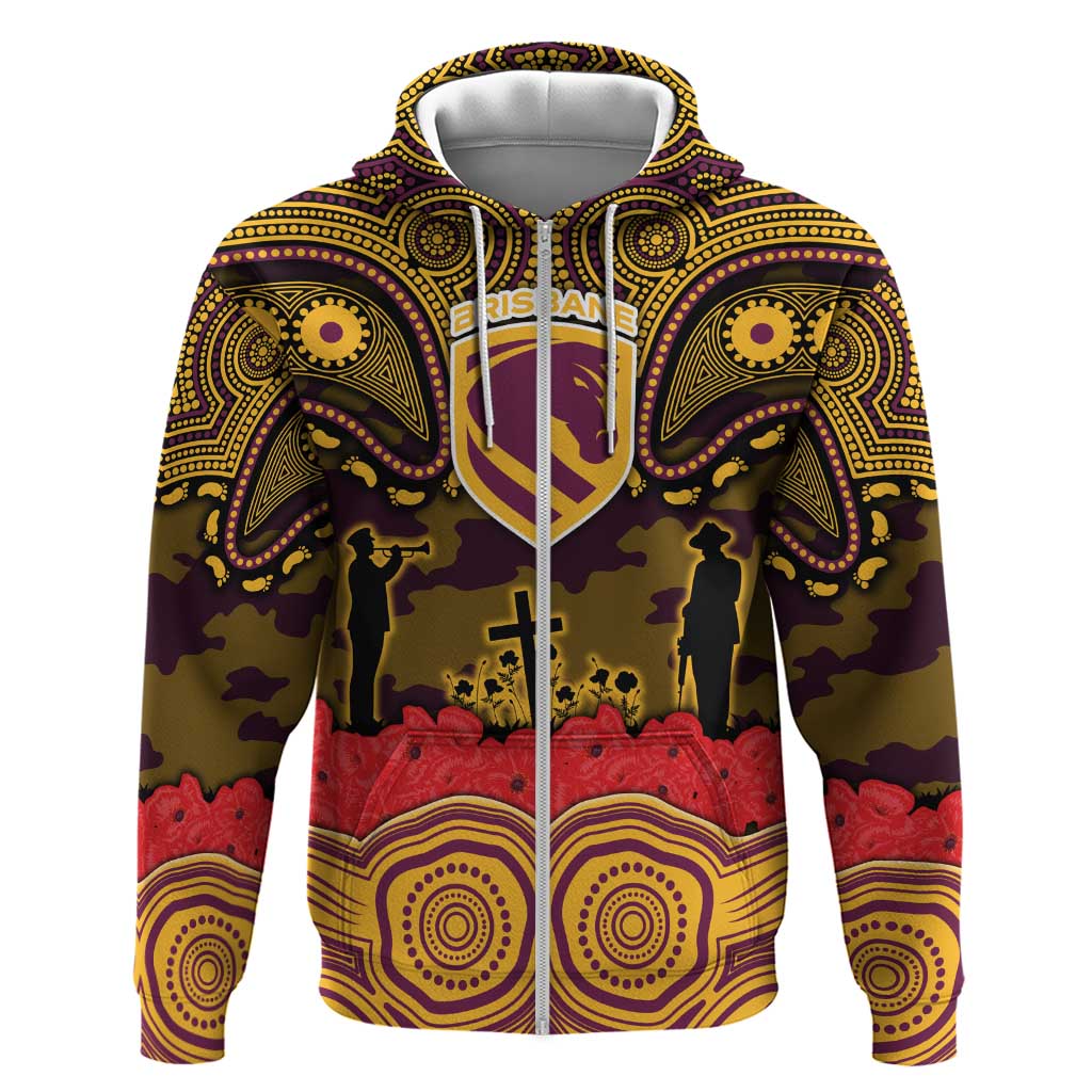 ANZAC Day Brisbane Broncos Zip Hoodie Military Memorial Aboriginal Indigenous Art