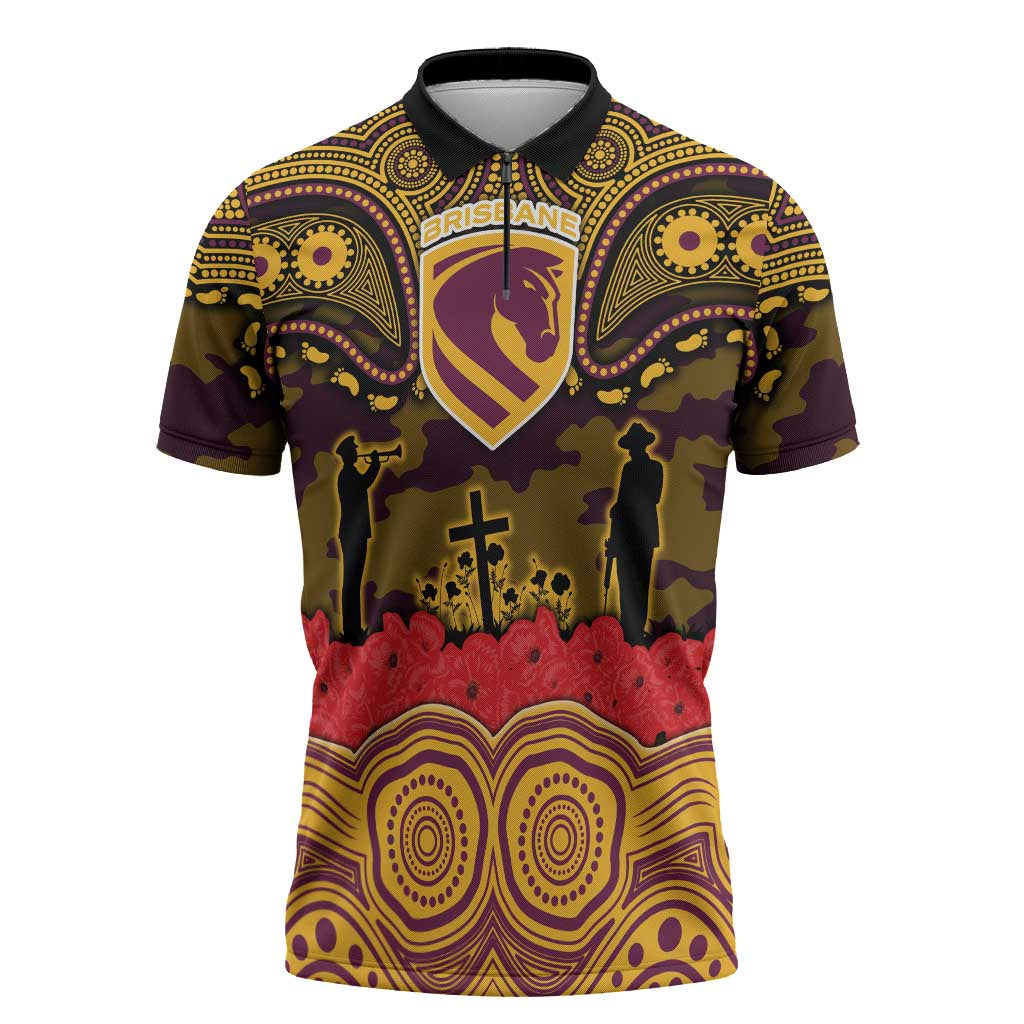 ANZAC Day Brisbane Broncos Zipper Polo Shirt Military Memorial Aboriginal Indigenous Art