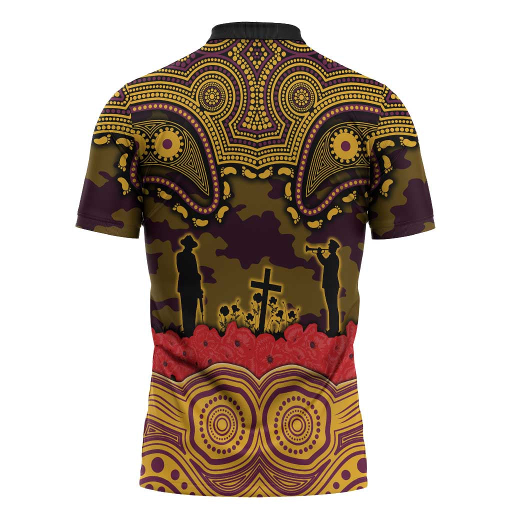 ANZAC Day Brisbane Broncos Zipper Polo Shirt Military Memorial Aboriginal Indigenous Art