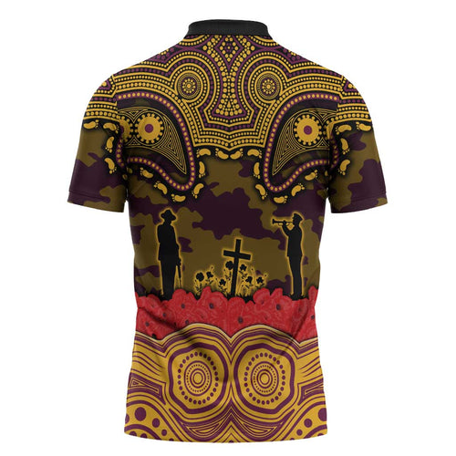 ANZAC Day Brisbane Broncos Zipper Polo Shirt Military Memorial Aboriginal Indigenous Art