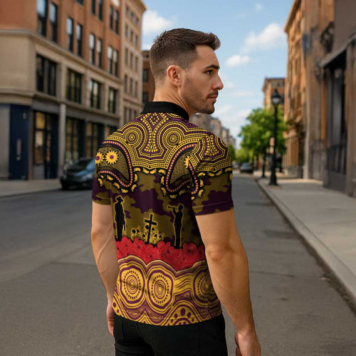 ANZAC Day Brisbane Broncos Zipper Polo Shirt Military Memorial Aboriginal Indigenous Art