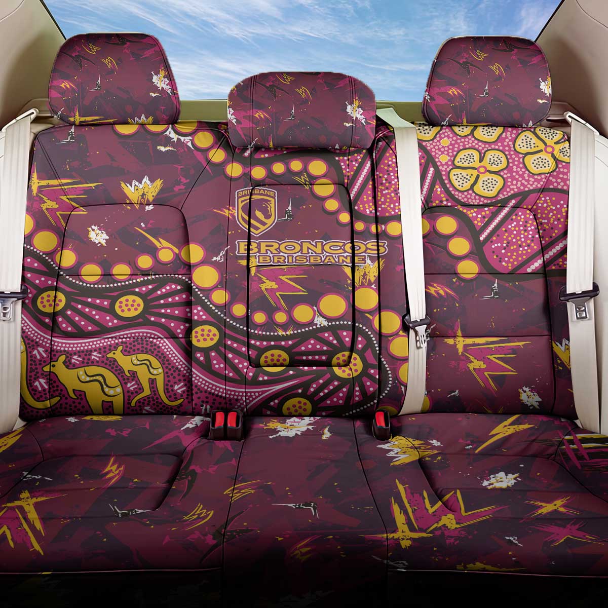 Brisbane Broncos Back Car Seat Cover Aboriginal Pattern with Graffiti Style Design