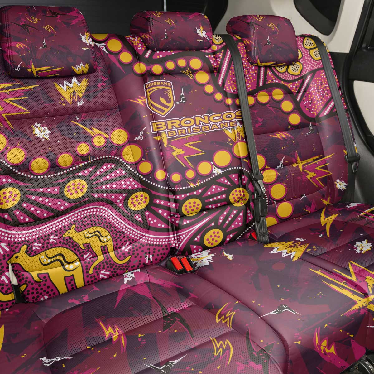 Brisbane Broncos Back Car Seat Cover Aboriginal Pattern with Graffiti Style Design