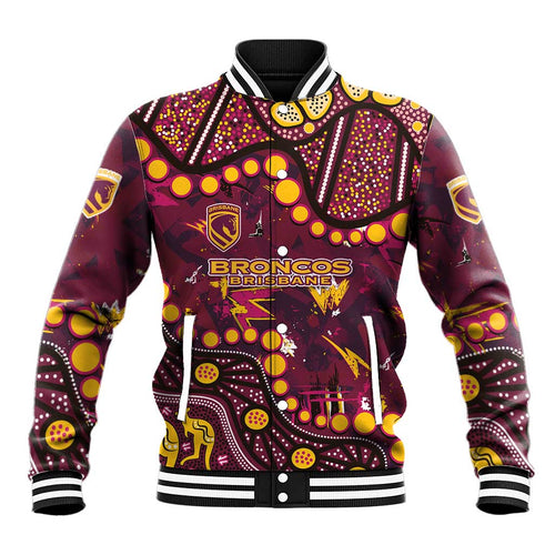 Brisbane Broncos Baseball Jacket Aboriginal Pattern with Graffiti Style Design