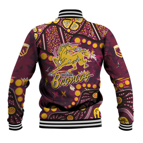 Brisbane Broncos Baseball Jacket Aboriginal Pattern with Graffiti Style Design