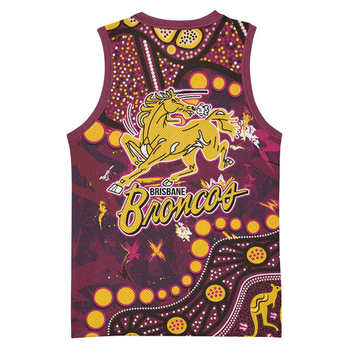Brisbane Broncos Basketball Jersey Aboriginal Pattern with Graffiti Style Design