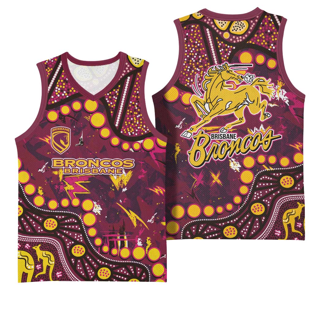Brisbane Broncos Basketball Jersey Aboriginal Pattern with Graffiti Style Design