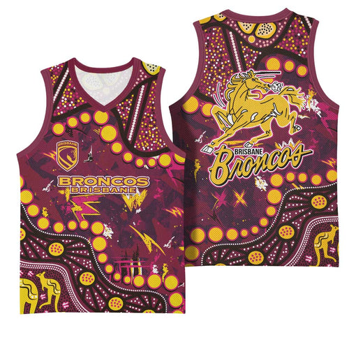 Brisbane Broncos Basketball Jersey Aboriginal Pattern with Graffiti Style Design