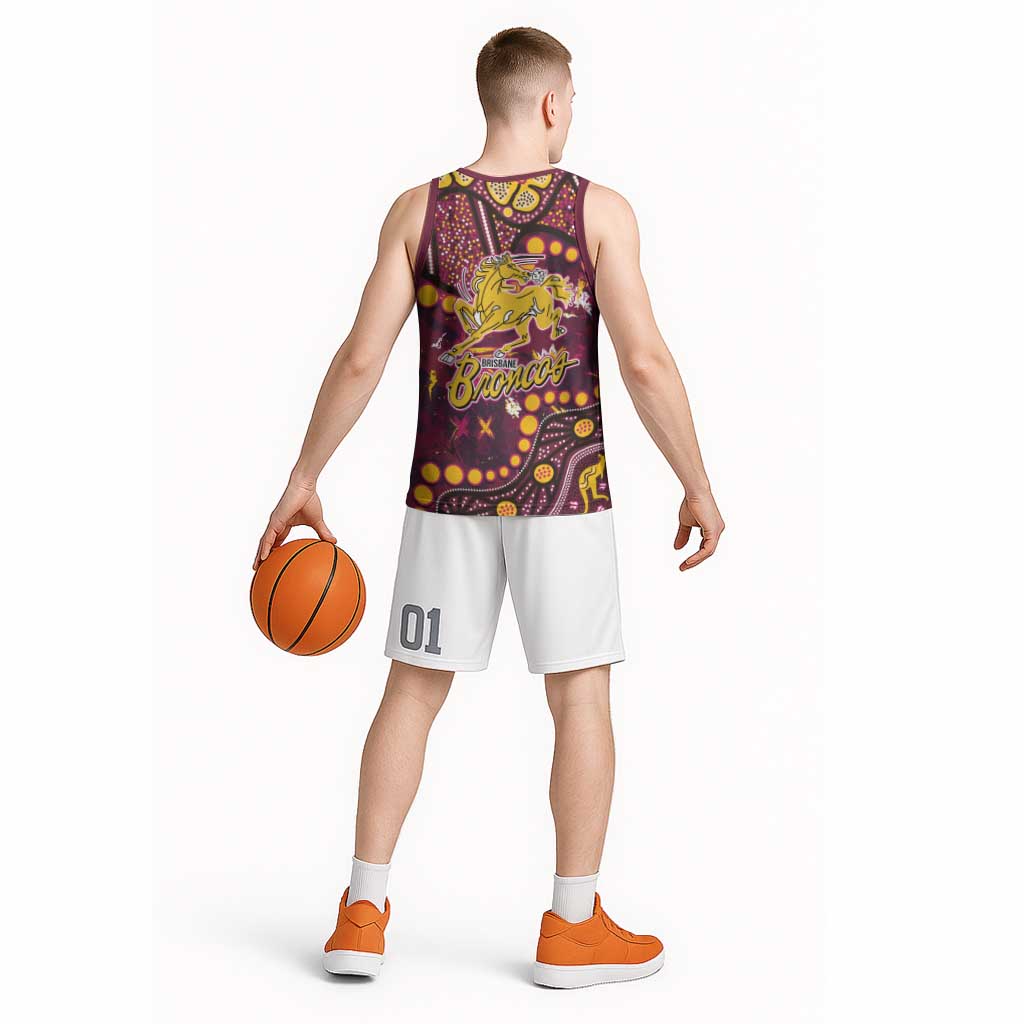 Brisbane Broncos Basketball Jersey Aboriginal Pattern with Graffiti Style Design