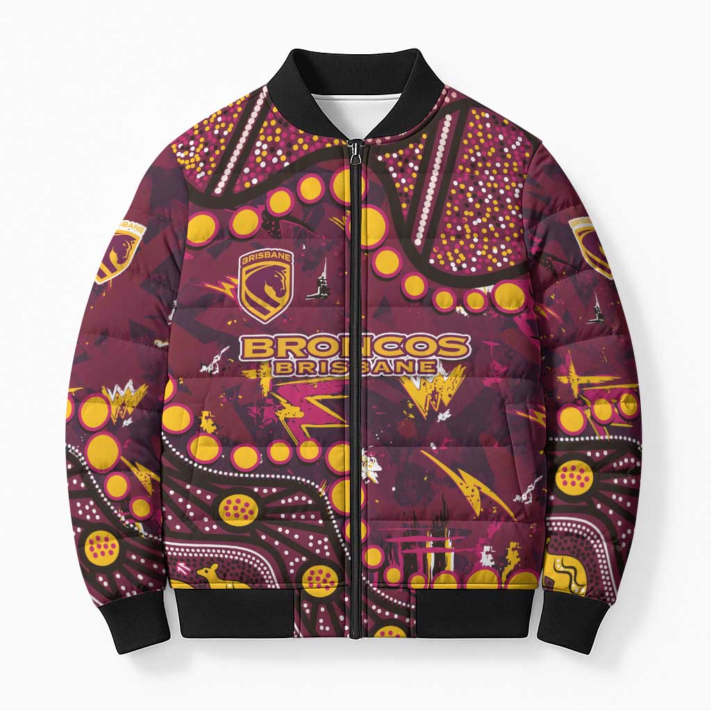 Brisbane Broncos Bomber Puffer Jacket Aboriginal Pattern with Graffiti Style Design