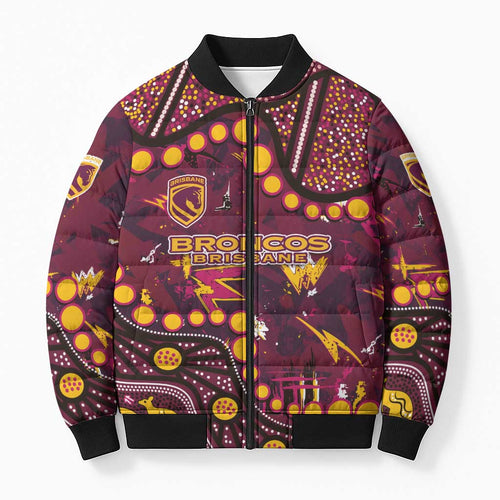 Brisbane Broncos Bomber Puffer Jacket Aboriginal Pattern with Graffiti Style Design