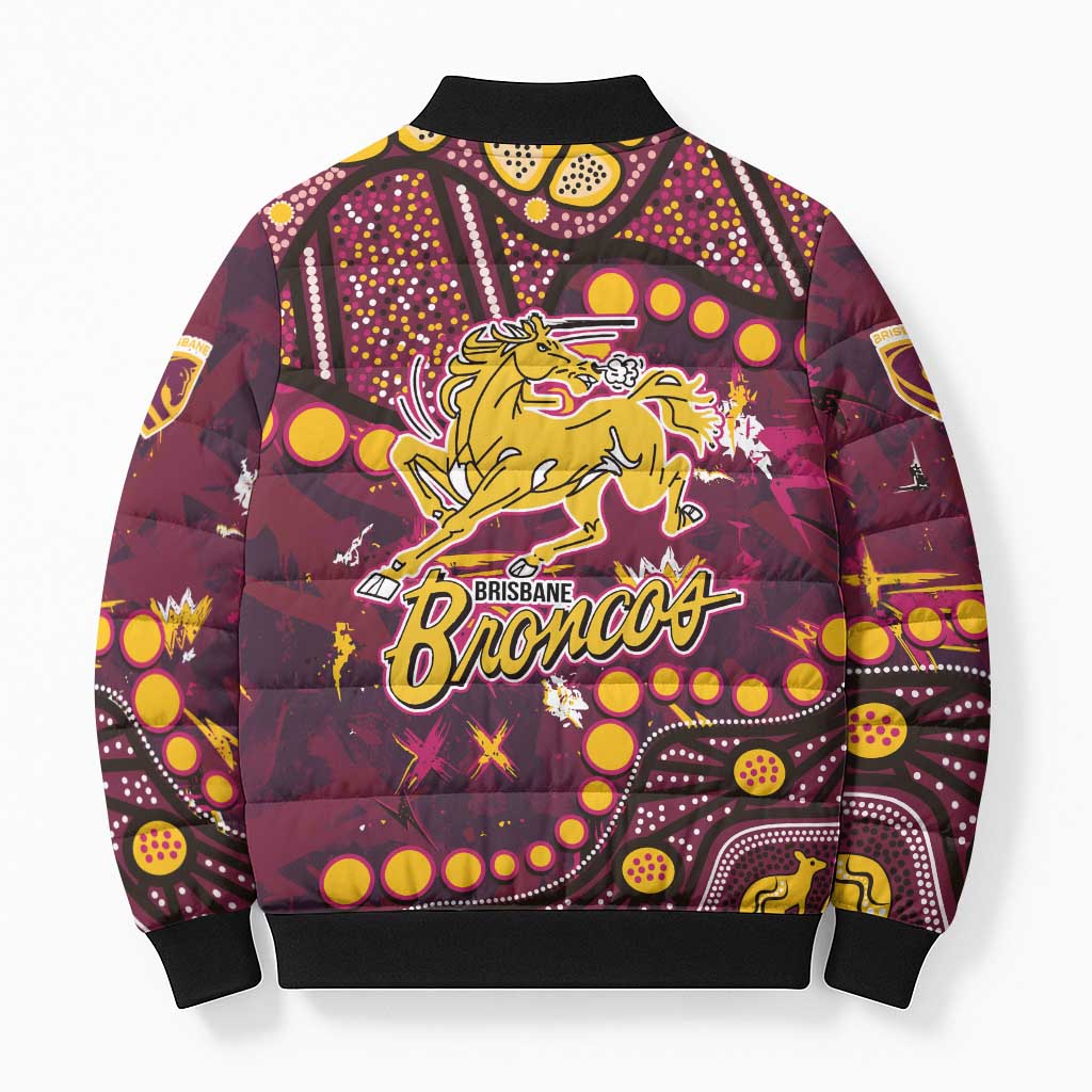 Brisbane Broncos Bomber Puffer Jacket Aboriginal Pattern with Graffiti Style Design