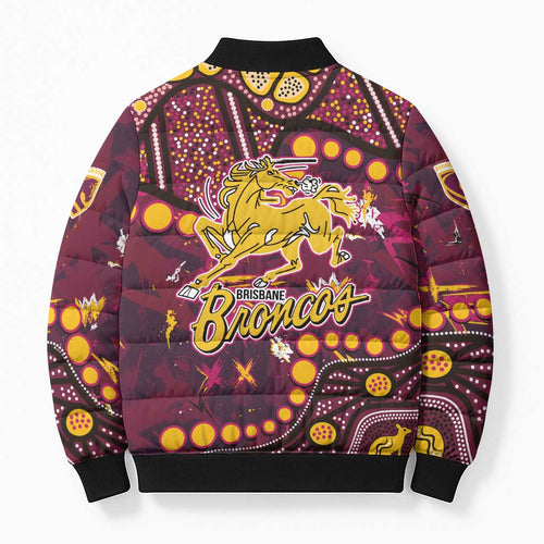 Brisbane Broncos Bomber Puffer Jacket Aboriginal Pattern with Graffiti Style Design