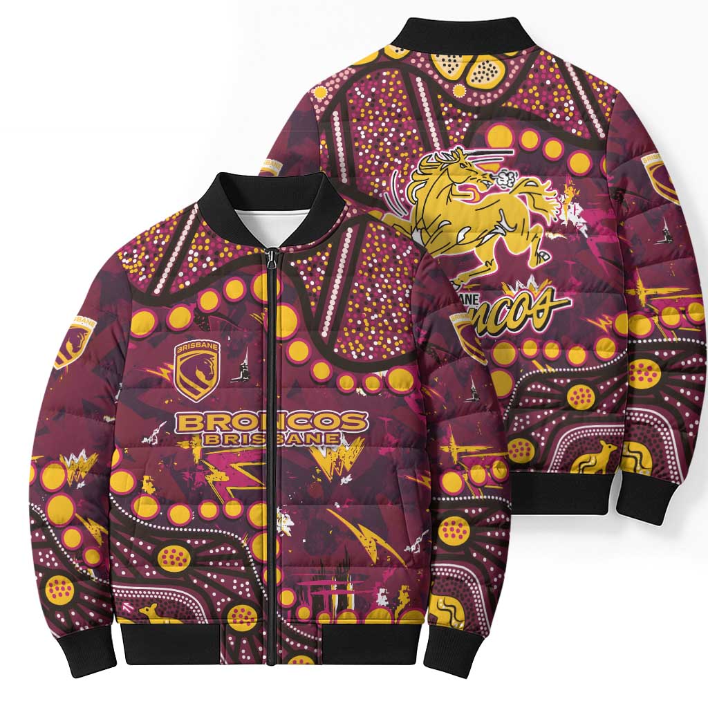 Brisbane Broncos Bomber Puffer Jacket Aboriginal Pattern with Graffiti Style Design