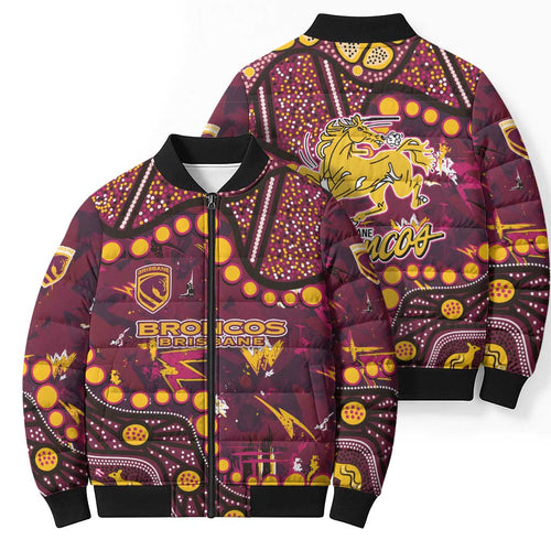 Brisbane Broncos Bomber Puffer Jacket Aboriginal Pattern with Graffiti Style Design