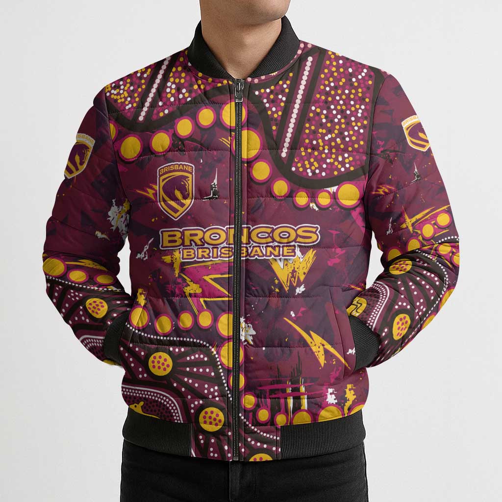 Brisbane Broncos Bomber Puffer Jacket Aboriginal Pattern with Graffiti Style Design