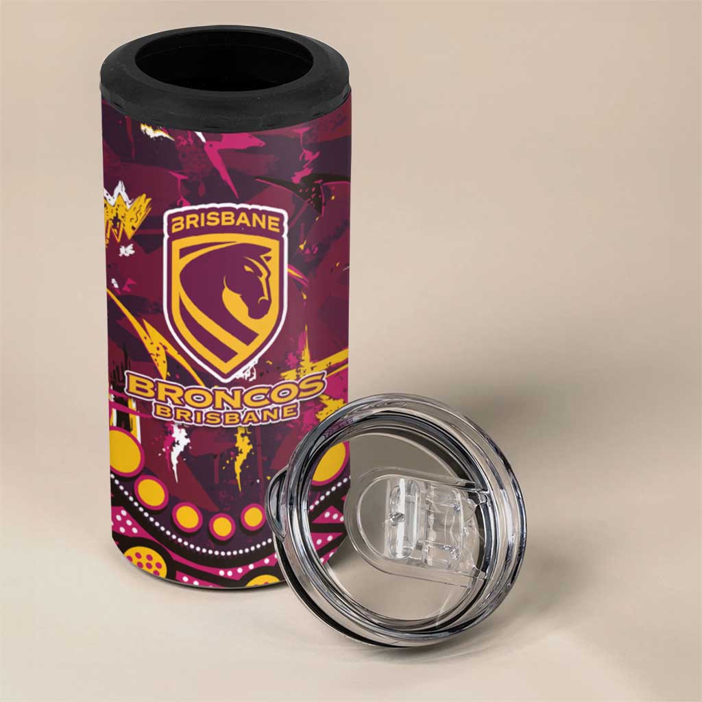 Brisbane Broncos 4 in 1 Can Cooler Tumbler Aboriginal Pattern with Graffiti Style Design
