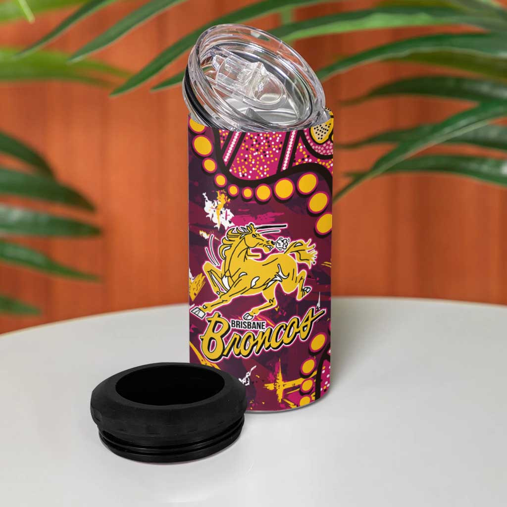 Brisbane Broncos 4 in 1 Can Cooler Tumbler Aboriginal Pattern with Graffiti Style Design