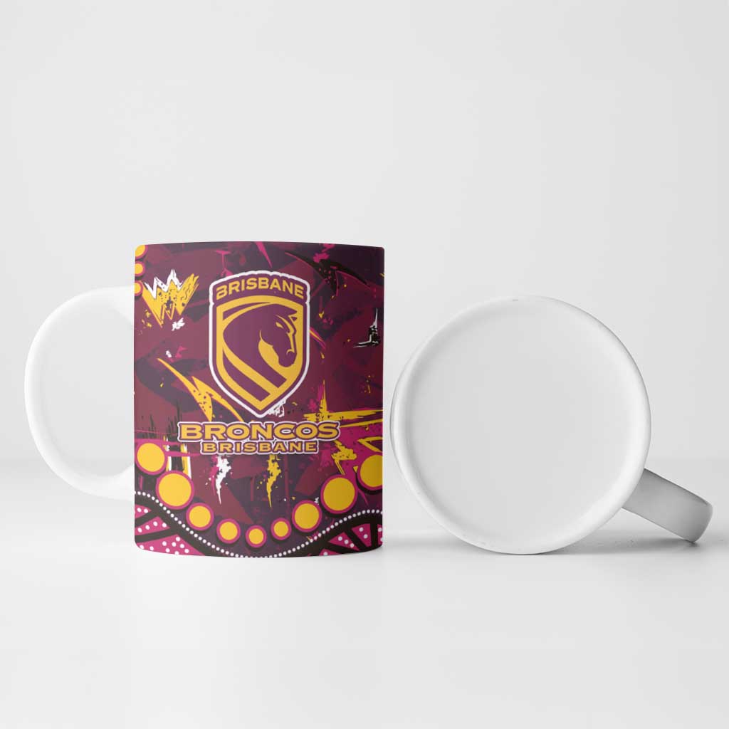 Brisbane Broncos Ceramic Mug Aboriginal Pattern with Graffiti Style Design