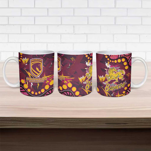 Brisbane Broncos Ceramic Mug Aboriginal Pattern with Graffiti Style Design