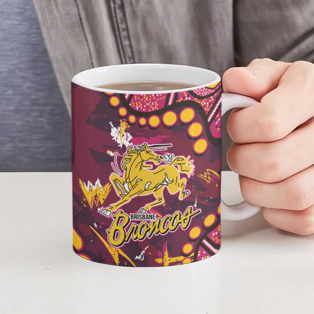 Brisbane Broncos Ceramic Mug Aboriginal Pattern with Graffiti Style Design