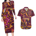 Brisbane Broncos Couples Matching Long Sleeve Bodycon Dress and Hawaiian Shirt Aboriginal Pattern with Graffiti Style Design