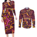 Brisbane Broncos Couples Matching Long Sleeve Bodycon Dress and Long Sleeve Button Shirt Aboriginal Pattern with Graffiti Style Design